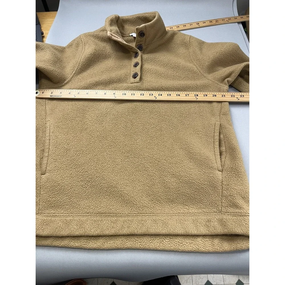 J Crew Mens Pullover Sweatshirt Medium Tan Fleece Minimal Warm Cozy Henley‎